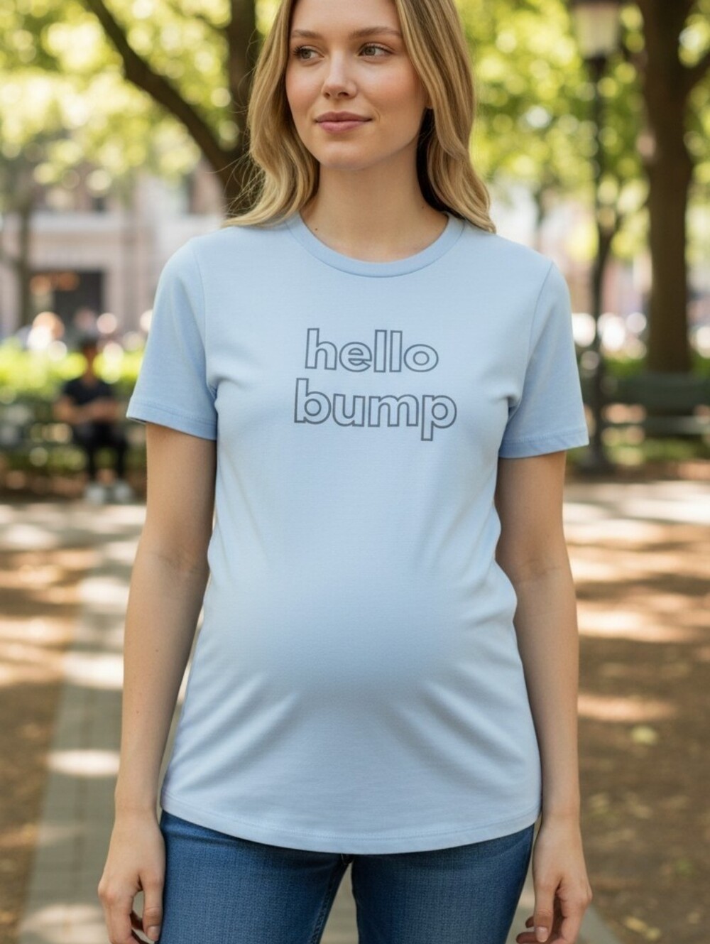 Ingrid & Isabel Light Blue Maternity Tee with 'hello bump' Graphic